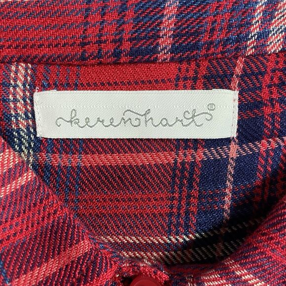 KEREN HART Blouse Plaid Long Sleeve Button Down Tulip Split Back Womens XL Red - Picture 3 of 11